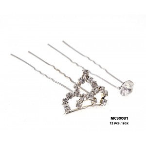 12 Piece Hair Stick Set - Jeweled Crown & a Solitary Crystal - CS-MCS0081